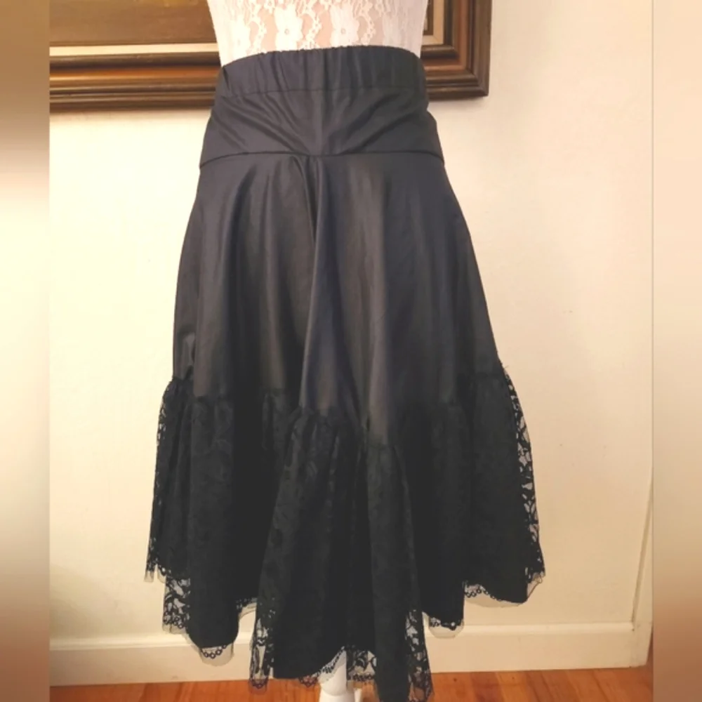 Vintage 1980's Lace Overlay Black Circle Skirt - Picture 3 of 8